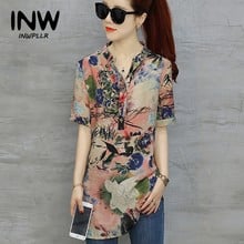 Plus Size Tops Womens Vintage Floral Print Blouses Mujer Short Sleeve Shirts Casual Cotton Linen Blusas Long Chemise Femme 2024 - buy cheap