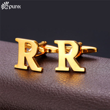 Gemelos con alfabeto R para hombre, botones de puños de camisa francesa, boda, novio, negocios, color dorado/color, C2048G 2024 - compra barato