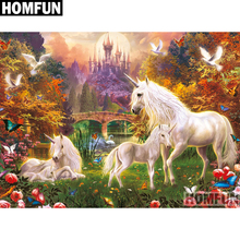 Картина из страз HOMFUN «Единорог», алмазная 5D Вышивка из смолы, ручная работа, подарок для вышивки крестиком, A03890 2024 - купить недорого