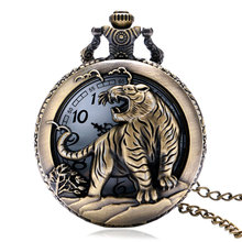 Relógio retrô de bronze chinês tiger, relógio de bolso quartz com corrente e pingente para presente para homens e mulheres, novo, 2017 2024 - compre barato