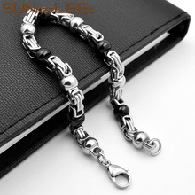 Sunnerlees moda jóias pulseira de aço inoxidável 7mm preto prata cor geométrica byzantine link chain para homem feminino sc89 b 2024 - compre barato
