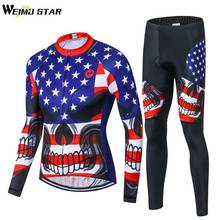 USA Skull Weimostar Men Cycling Jersey Pro Team Long Sleeve Ropa Ciclismo MTB Bib Pants set Spring/Autumn Cycling Clothing 2024 - buy cheap