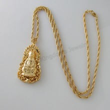 /Min order 10$ CAN MIX DESIGN/ - YELLOW GOLD GP 24" ROPE NECKLACE & VIVID BUDDHA Buddhism Guan yin bodhisattva  PENDANT / 2024 - buy cheap