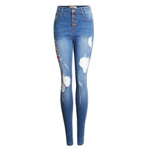 Новое поступление, джинсы с высокой талией и вышивкой, женские эластичные джинсовые облегающие брюки-карандаш большого размера с цветочным принтом, брюки для женщин 2024 - купить недорого