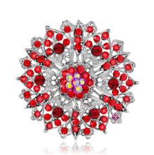 Vintage Silver Plated Large Size Alloy and Red Rhinestone Crystal Brooch 2024 - купить недорого