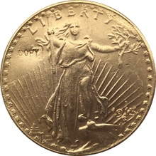 Оптовая продажа, копия монеты 1913-D $20 St. gauотвос, 100%, позолоченная 2024 - купить недорого