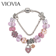 VIOVIA 2019 High Quality Dropshipping Heart Locked Vintage DIY Crystal Bead Fit Original Charms Bracelet For Women Famale B16069 2024 - buy cheap