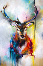 FREE SHIPPING colorful bright color Canvas Wall Art Deer Abstract Animal Oil Painting UNFRAME Home Decor 2024 - buy cheap