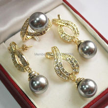 Hot sale FREE SHIP>>>1Set AAA 12mm Gray Shell Pearl Pendant Necklace Earrings Ring Set 04 2024 - buy cheap