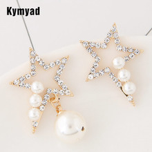 Kymyad-pendientes de tuerca de Color dorado para mujer, joyería de perlas de imitación, pendientes de estrella de la suerte, pendientes de cristal checo, joyería de moda 2024 - compra barato