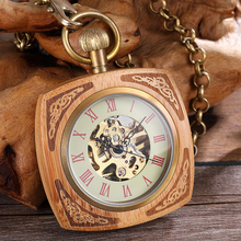 Creativity Wooden Mechanical Pocket Watch Men Women Square Elegant Carving Dial Hollow Skeleton Roman Numerals Steampunk Watches 2024 - buy cheap