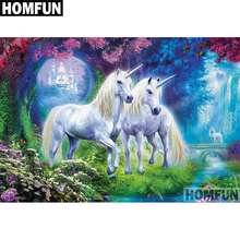 HOMFUN-pintura de diamante redondo/cuadrado completa, cuadro artesanal 5D, punto de cruz bordado de "Animal Unicornio", regalo de decoración del hogar 5D A03912 2024 - compra barato