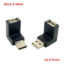 Up & Down Direção Angular de 90 Graus USB 2.0 Macho para Adaptador de Extensão Feminino Low Profile Black & White 2024 - compre barato