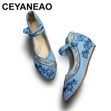 Ceyaneaohecho a mano para mujer, zapatos de plataforma con punta en pico, con bordado de flores, con cuñas, Estilo Vintage, sapaofemininoe1426 2024 - compra barato