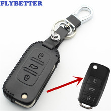 Flybetter couro genuíno 3 botão caso chave capa para vw golf/passat/touran/polo/bora/jetta/besouro para skoda estilo do carro l1610 2024 - compre barato