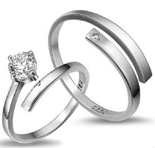 Venda quente novo super brilhante zircônia cúbica lovers casal anéis 925 prata esterlina tamanho ajustável anel jóias presente de natal 2024 - compre barato
