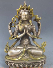 free shipping Chinese Silver Bronze Gilt Tibetan Buddhism Statue --- 4 Arm Tara Buddha 2024 - buy cheap