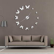 Reloj de pared con espejo decorativo, diseño moderno de mariposas voladoras naturales, de lujo, Artesanal, de pared grande, sin marco 2024 - compra barato