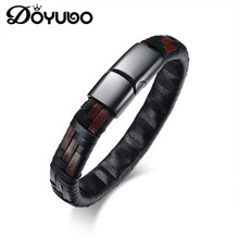 DOYUBO Colorful Men's Genuine Leather Bracelet With Black Stainless Steel Toggle Punk Style Male Leather Bangles Jewelry DD051 2024 - buy cheap