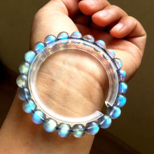 Frete grátis pulseira bracelete de cristal com luz azul pedra de lua tratamento natural bracelete 7.6mm 2024 - compre barato