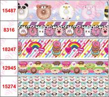 16mm-75mm Doughnut Chocolate Dessert Printed Grosgrain/Foe Ribbon Cartoon Panda Galaxy DIY Hair Bowknots 50yards/roll 2024 - buy cheap