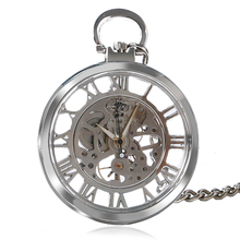 Reloj de bolsillo único transparente para hombre, pulsera de mano mecánica con cuerda, esqueleto Steampunk, Fob 2024 - compra barato