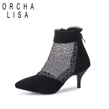 Botas de malla bordada para mujer, botines ORCHA LISA de talla grande 43, de Tacones con cremallera alta, punta estrecha, zapatos huecos 2024 - compra barato