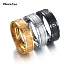 Madapte anel de gravação de 6mm com numerais romanos, aço inoxidável, 3 cores, feminino, clássico, elegante, cor de ouro, joias de casamento 2024 - compre barato