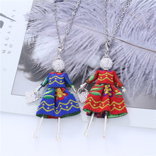 Vintage Dress Doll Necklaces For Women Blue Red Embroidery Clothing Silver Crystal Figure Pendants Necklaces Long Chain collares 2024 - buy cheap