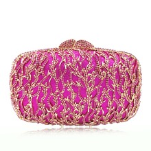Gift New Arrival Gold Metal Clutch Bag Rose Red Crystal  Party Purse Evening Bags Clutches Fashion Ladies Diamond Dinner Handbag 2024 - buy cheap