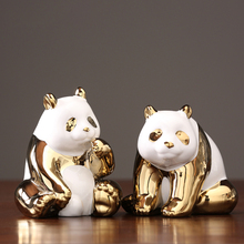1pcs Europe ceramics Golden panda Ornament miniature figurines  tabletop  crafts room home decoration accessories modern 2024 - buy cheap