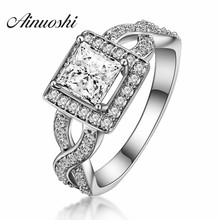 AINUOSHI Classic 1.0 ct Princess Cut Wedding Ring 925 Sterling Silver Halo Bague Cross Design Women Engagement Anniversary Rings 2024 - buy cheap