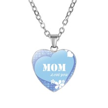 Mother's Day MOM Love Heart Pendant Glass Cabochon Necklace Silver Color Chain Pendant Necklace Girl Gift 2024 - buy cheap