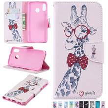 Cute Cartoon feather giraffe Leather Flip Wallet Case For Samsung A10 A20 A30 A40 A50 A70 A7 2019 M30 M20 M10 Cover case + pen 2024 - buy cheap