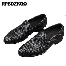 European Dress Tassel British Style Men Woven Leather Shoes 2021 Loafers Braided Italian Italy Slip On Pointed Toe Black Formal 2024 - buy cheap