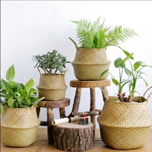 Casa decoração seagrass wickerwork cesta rattan dobrável pendurado vaso de flores plantador tecido suja lavanderia cesta armazenamento 2024 - compre barato