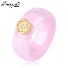 Romantic Pink Ceramic Rings 8mm Wide With Round Crystal Fashion Jewelry Rose Gold Metal For Women Elegant Wedding Party Jewelry 2024 - buy cheap