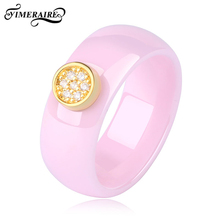 Женское романтичное кольцо, розовое керамическое кольцо шириной 8 мм с круглыми кристаллами, модные украшения из розового золота и металла, Элегантные украшения для свадебной вечеринки 2024 - купить недорого