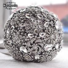 Kyunovia-Accesorios de lujo para boda, ramo de flores de seda de cristal gris marfil, ramos de novia FE9 2024 - compra barato