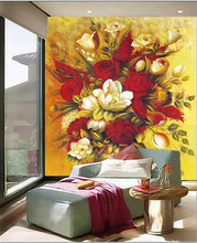 Murais personalizados 3d, pinturas a óleo de luxo, flores e vasos de papel de parede, sala de estar, sofá, tv, papel de parede do quarto 2024 - compre barato