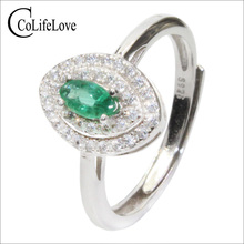 Colfe joias clássicas anel de esmeralda feminino, 3mm * 6mm, natural, anel em prata esmeralda 925, joias para presente de meninas 2024 - compre barato