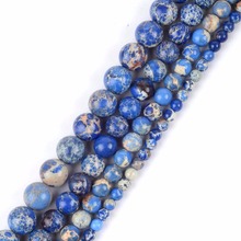 4 6 8 10mm Natural Stone Round Beads Blue Sea Sediment Jaspers Loose Spacer Beads For Jewelry Making Diy Bracelet Necklace 15" 2024 - buy cheap