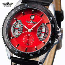 Winner-relógio mecânico com pulseira de couro masculino, casual, data, tacômetro, marca de luxo, 2018 2024 - compre barato