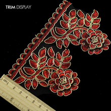 Gold Metallic Red Embroidered African Lace Fabric Decorated Ribbon Trim Embellishment Applique Trimming Sewing Material 14y/T993 2024 - buy cheap