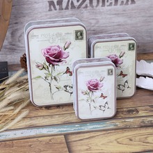 Envío Gratis Caja de almacenamiento de lata de flor rosa, conjunto con caja de regalo creativa, artículos diversos, caja de regalo de Navidad, 3 unidades 2024 - compra barato