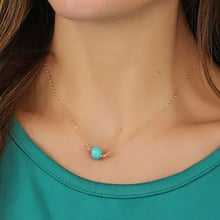 Fltmrh colar com camadas de gotas, colar feminino com penas de pedra azul para clavícula, colar de mulheres 2018 2024 - compre barato