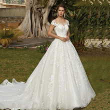 Eigtale-vestidos de Novia de encaje, elegantes vestidos de novia con mangas de casquillo, cuello redondo, línea A, tren sin espalda, vestidos de novia 2024 - compra barato