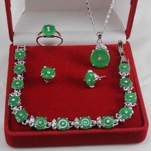 new design! wonderful  green fine stone bracelet earrings ring & pendant 4pc set 2024 - buy cheap