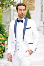 Brand New Groomsmen White Groom Tuxedos Shawl Navy Blue Lapel Men Suits Wedding Best Man Blazer ( Jacket+Pants+Vest +Tie) C332 2024 - buy cheap