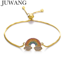 Gold Rainbow Bar Bracelet Colorful Cubic Zircon For Women Girls Adjustable Chain Fashion Rainbow Jewelry 2024 - compre barato